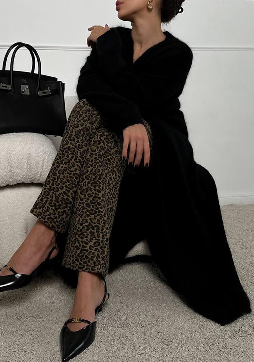 SHINFY Women's Fuzzy Long Cardigans Long Sleeve Oversized Open Front Slouchy Furry Knit Duster Cardigan Sweater - Image 4