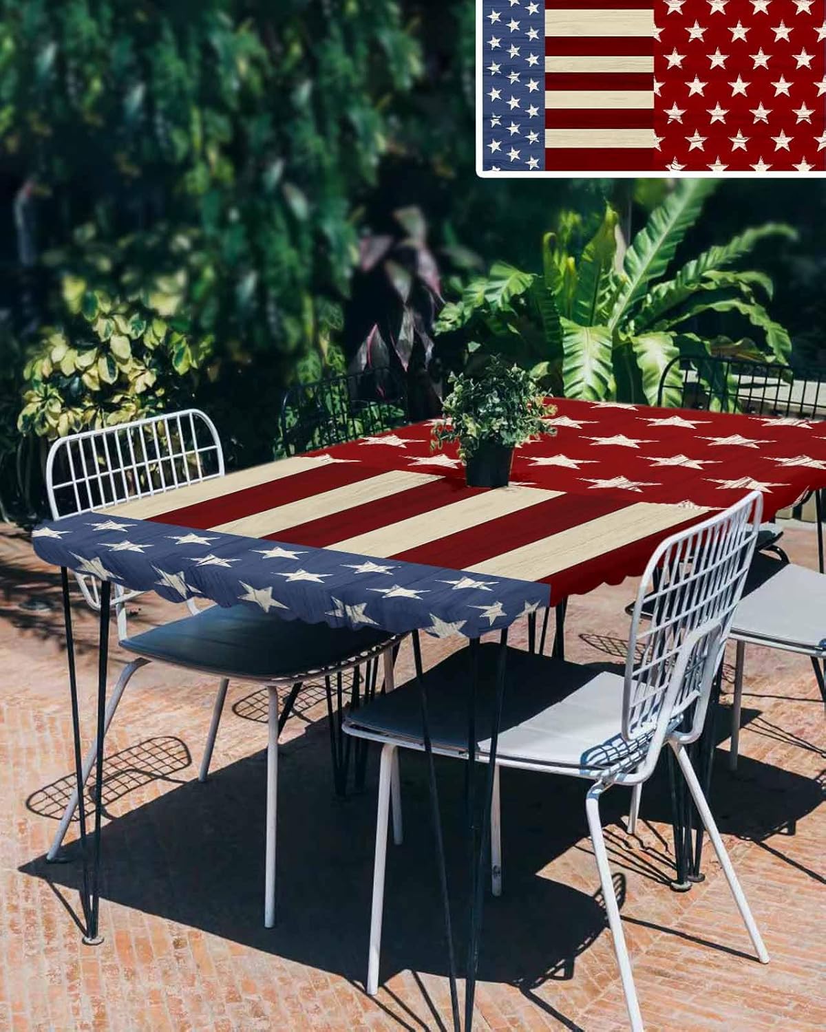 4ft Fitted Tablecloth for Rectangle Tables,Independence Day Patriotic USA Flag Waterproof Elastic Edged Table Cover,Blue Red Stars Stripes Table Cloth for Kitchen Dining Outdoor Party Decor