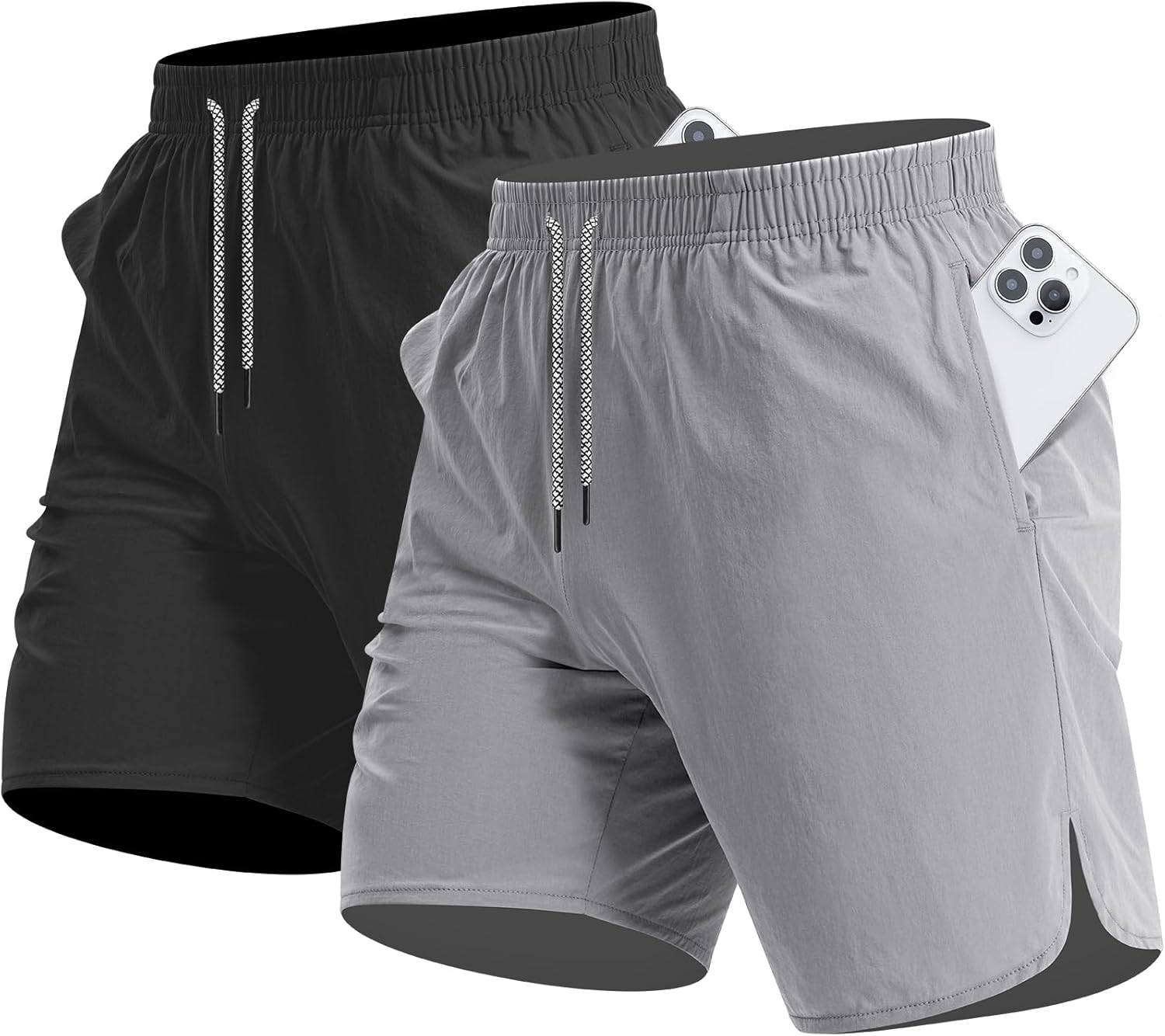 CANGHPGIN 2 Pack Men's Running Athletic Shorts 7'' Quick Dry Sports Gym Shorts with Pockets, Exercise Workout Shorts Men