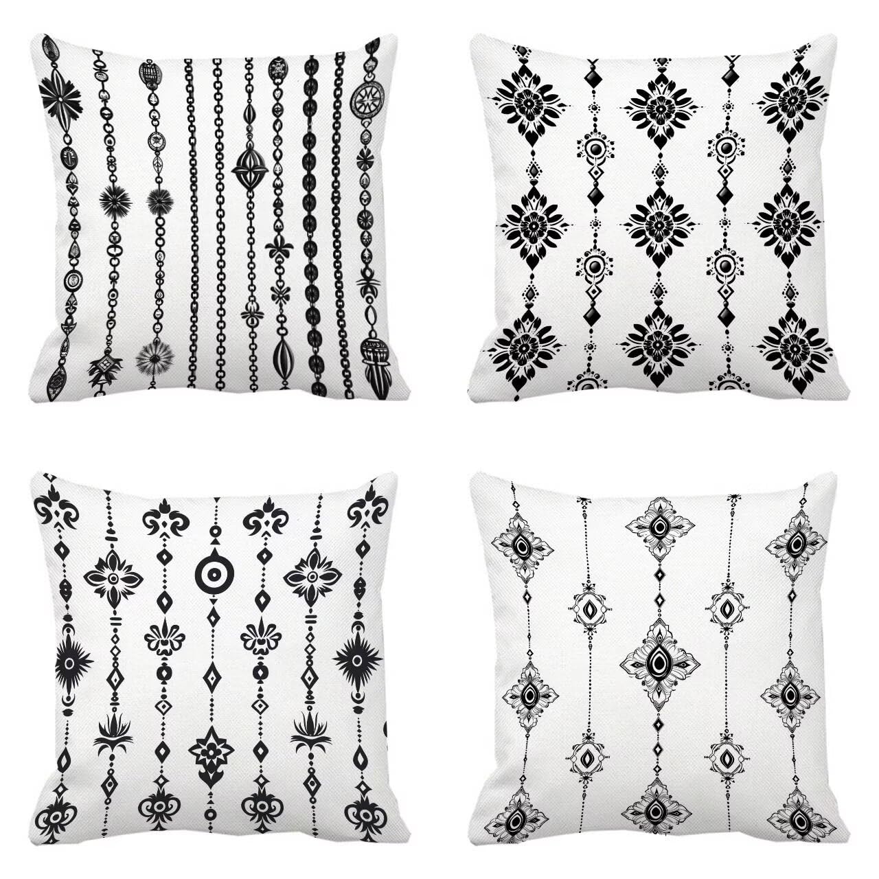 Housse coussin exterieur lot de 4 blanc geometrie 35x35cm pour canape chaise m-16