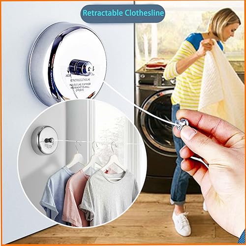Miniatura 3 de Tendedero retráctil, secadora de ropa de acero inoxidable 304 con cuerda ajustable para colgar secado, ducha, baño, lavandería, hotel, balcón