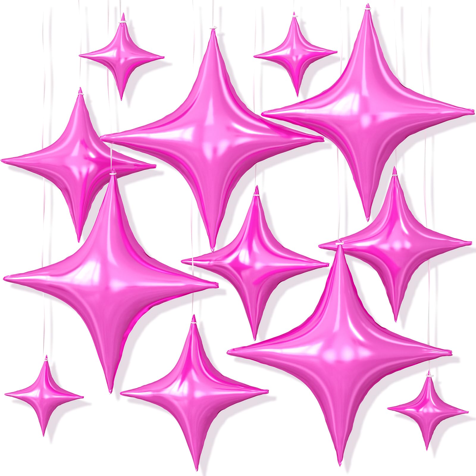 12PCS Hot Pink Star Balloons, 26/18/10 Inch Star Foil Balloons, Metallic Pink Four Pointed Stars Balloon for Girls Women Birthday Princess Baby Shower Graduation Wedding Anniversary Party Decorations โ image 1