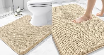 Arotive Chenille Bathroom Rugs and Bathroom Toilet Rugs U Shaped, Beige, 30" x 20" + 24" x 20" U, 2 Item Bundle