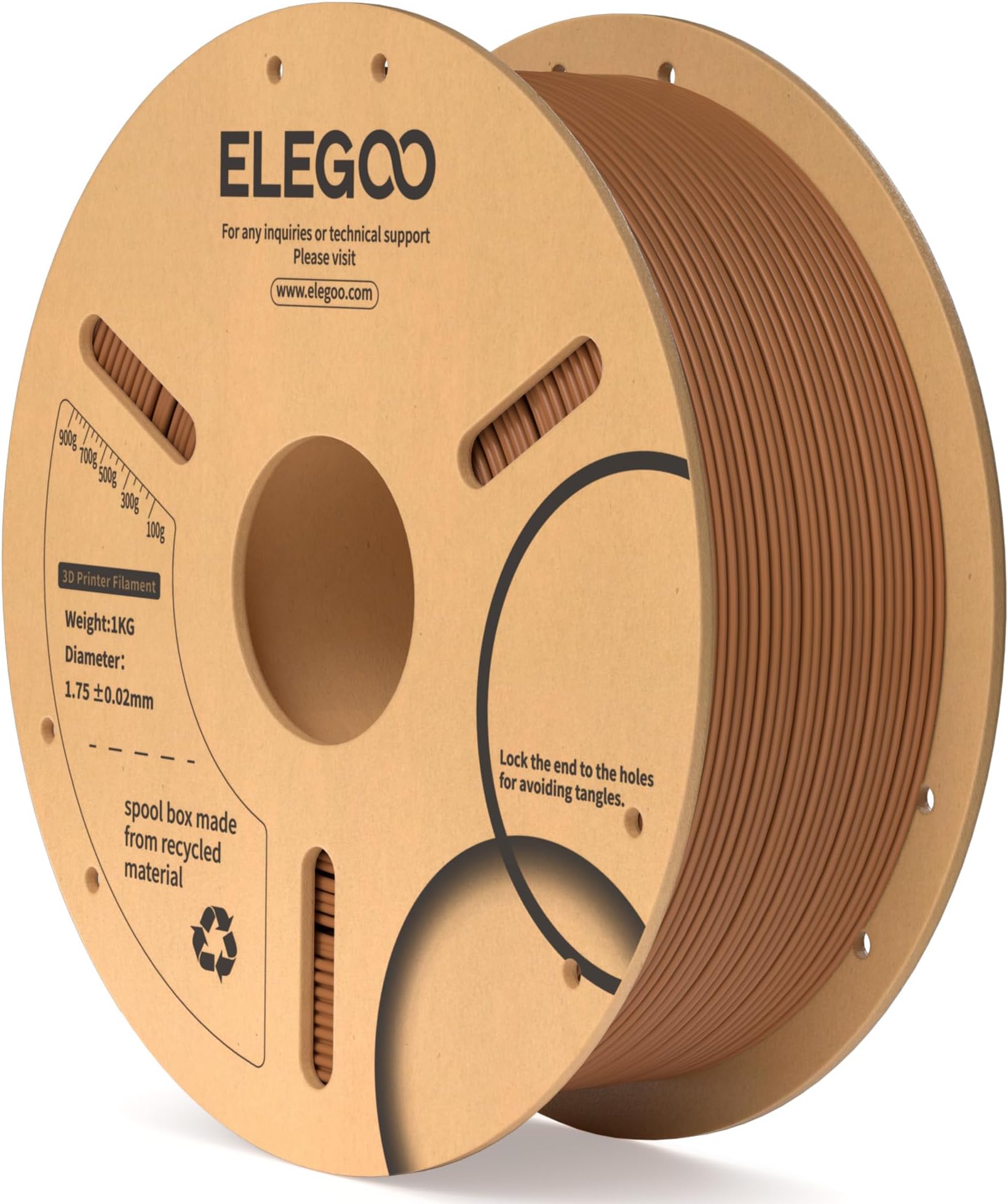 PLA Filament 1.75mm Brown 1KG, Dimensional Accuracy +/- 0.02mm, 1kg Cardboard Spool(2.2lbs) 3D Printing Filament Fits for Most FDM 3D Printers