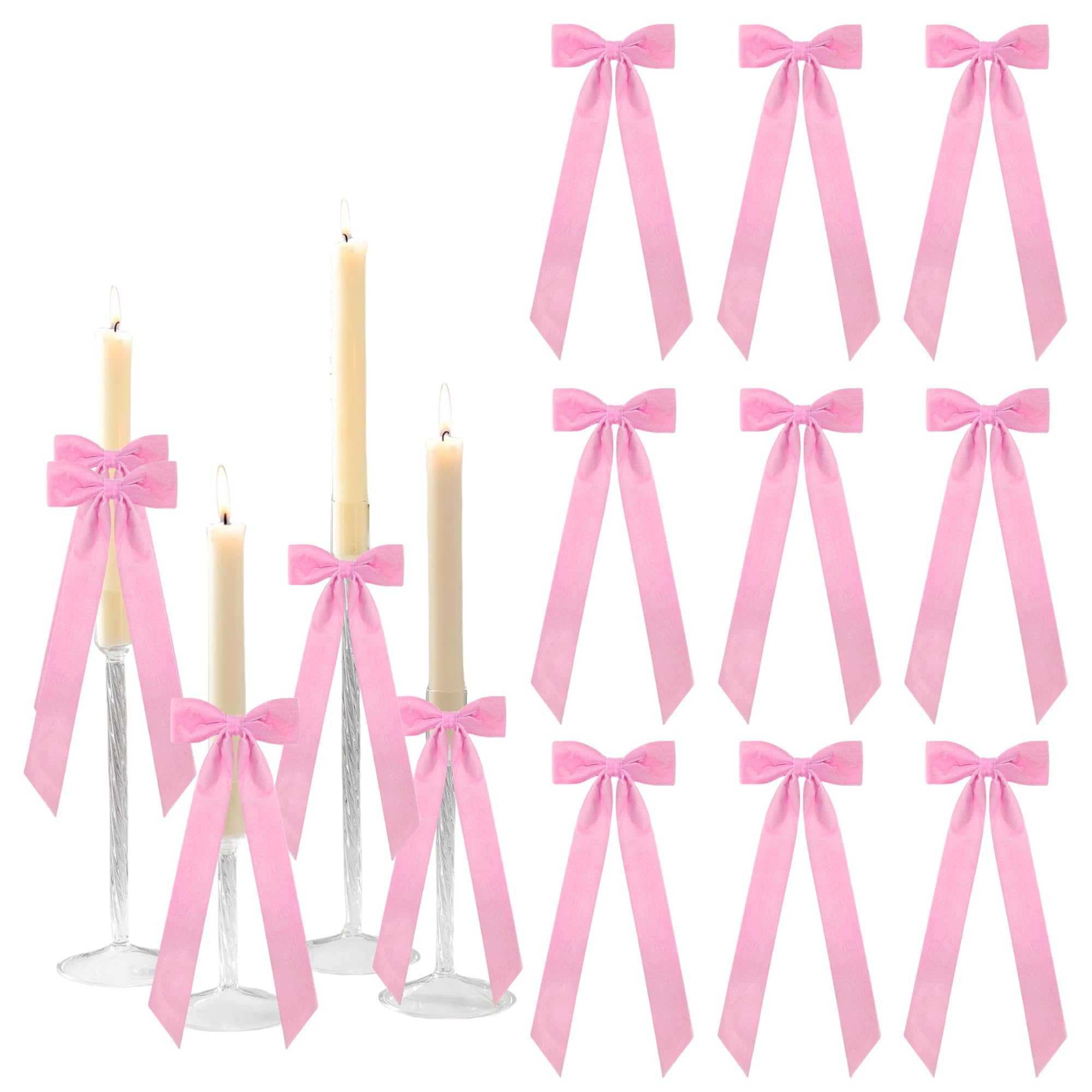Photo 1 of Meseey 12 Pcs Pink Velvet Candlestick Bows (5x13.5 Inch)