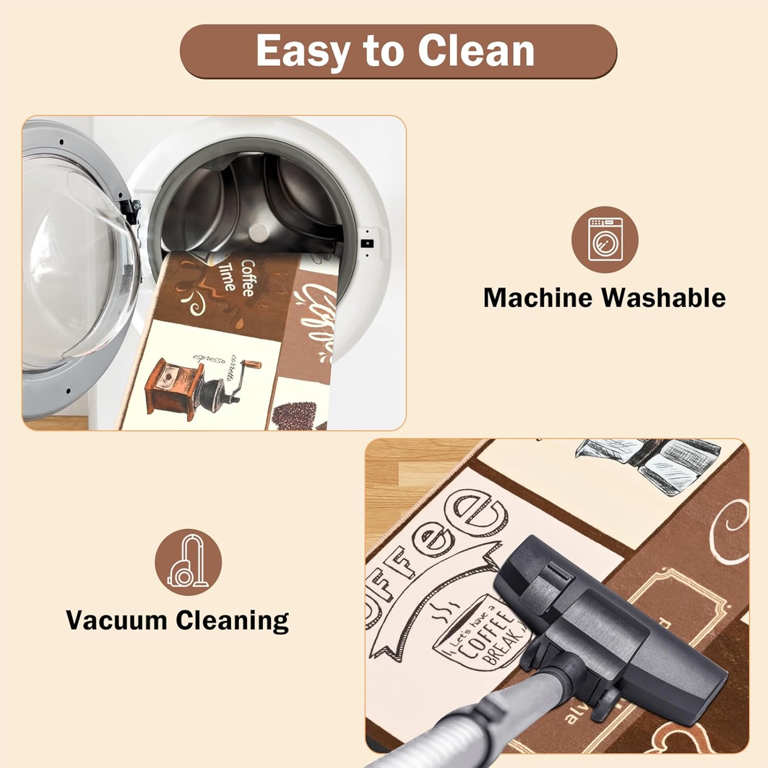 Coffee-Themed Kitchen Rug Sets 3 Piece, Washable Kitchen Mats for Floor Non Slip Durable Kitchen Floor Mat Carpet Runner Rugs for Hallway Laundry Room,Coffee Bar