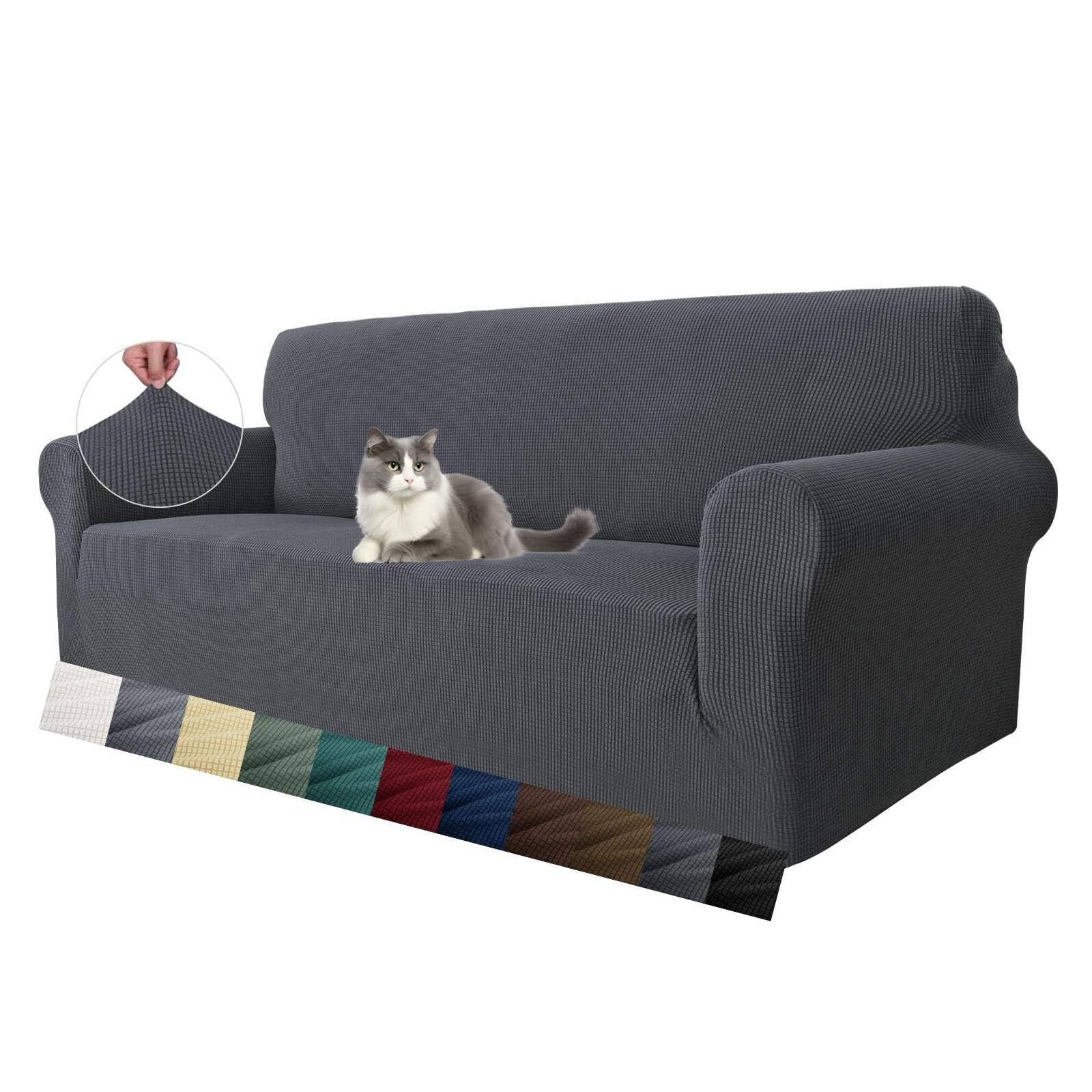 MAXIJIN Copridivano estensibile per divano a 3 posti, 1 pezzo copridivano universali soggiorno jacquard mobili protezione cani Pet Friendly Fitted Couch (3 posti, grigio)