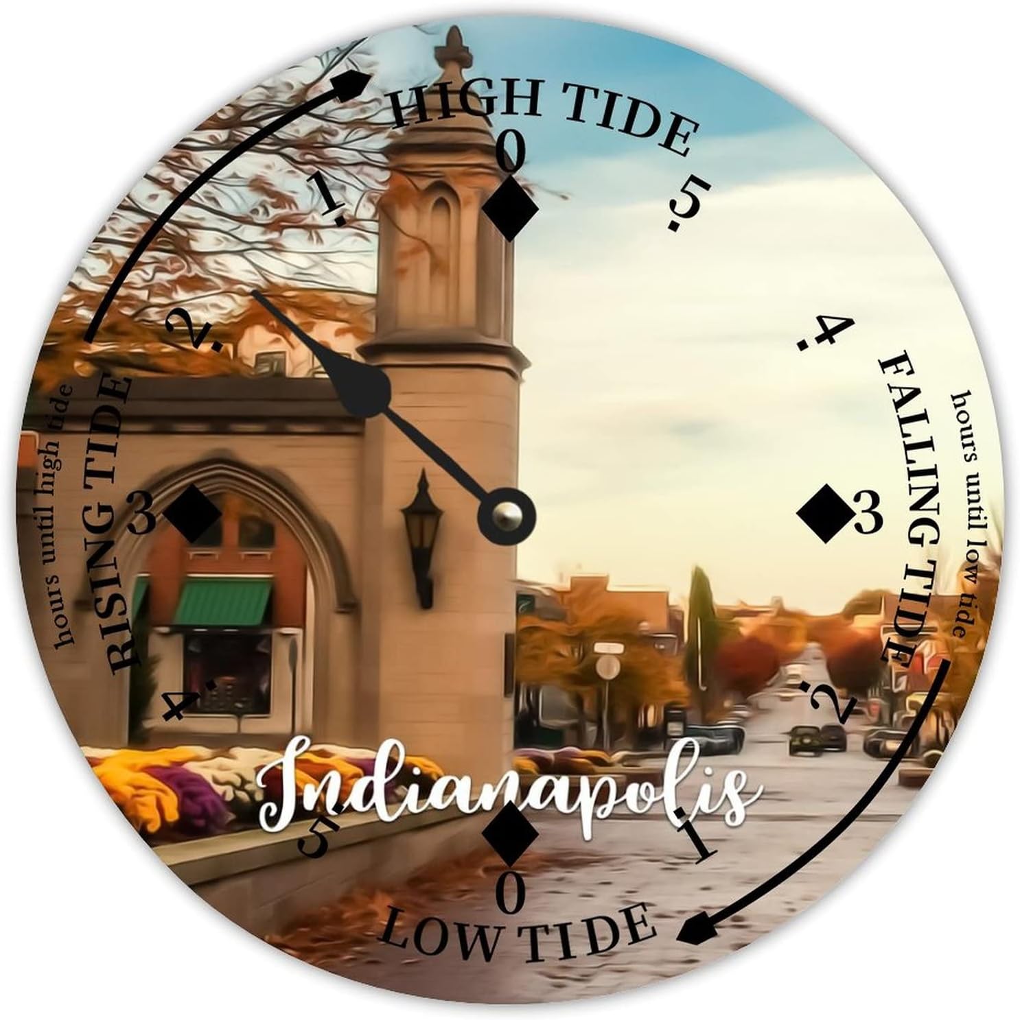 Wood Tide Clock Indianapolis Cityscape Building City Scene