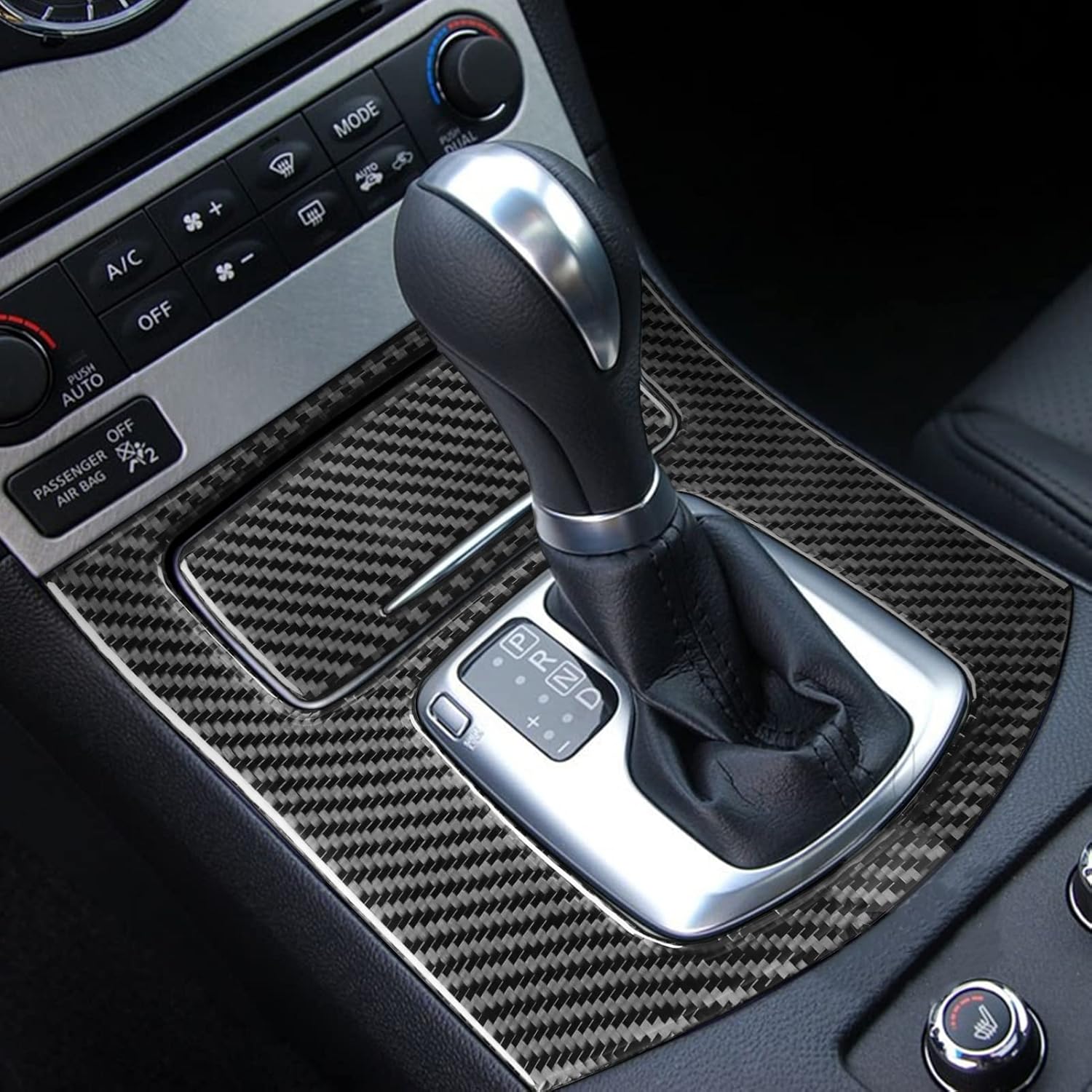 Center Console Gear Shift Panel Carbon Fiber Cover Sticker Kit 2Pcs for Infiniti G37 2008-2013 G35 2007-08 G25 2011 2012 Q60 2014 2015 Style B