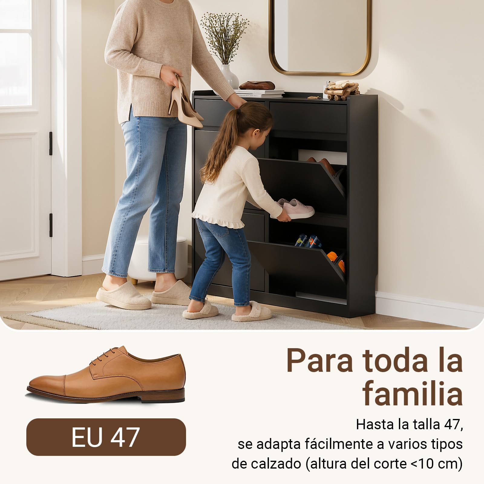 SoBuy Zapatero con 4 Abatibles y 2 Cajones 19 cm Entrada | Gran capacidad de almacenaje, diseño estrecho ideal para pasillo, recibidor y apartamentos pequeños, FSR169-SCH