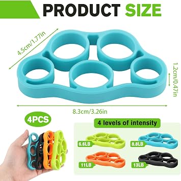 4 Pack Hand Exerciser Grip Strengthener Finger Stretcher Resistance Bands Silicone Hand Grips Strengthener Forearm Trainer for Wrist Strength Finger Flexibility and Stress Relief