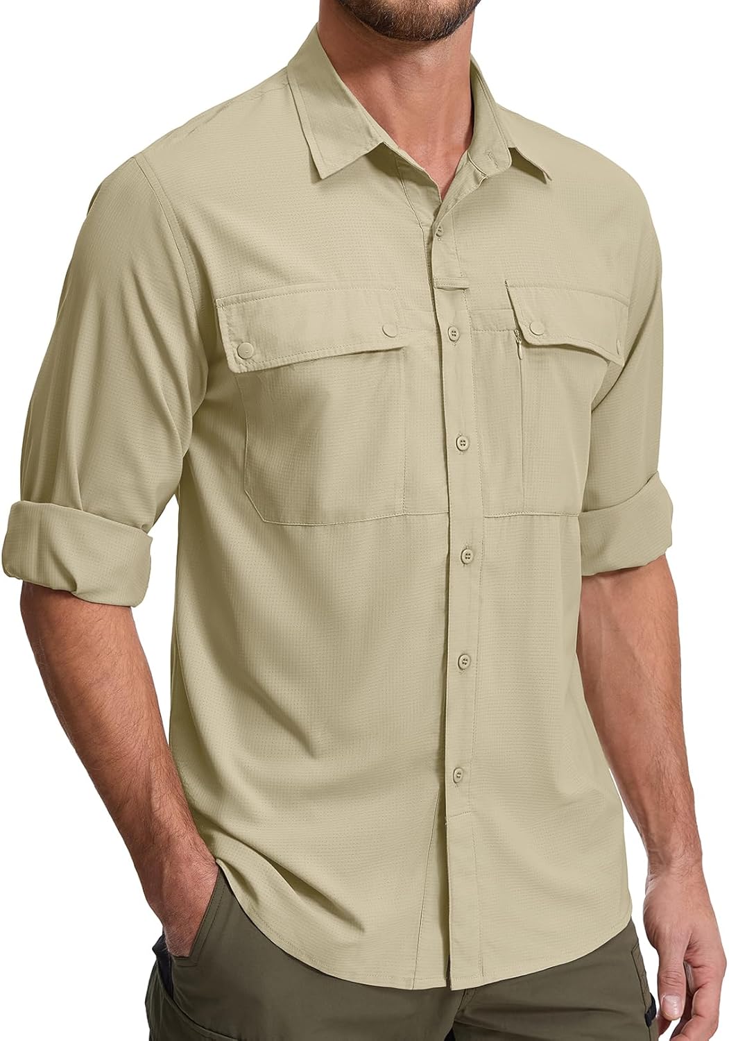 nayjury Men's Long Sleeve Hiking Fishing Shirts UPF 50+ Sun Protection Quick Dry Shirts Outdoor Travel Safari Camping