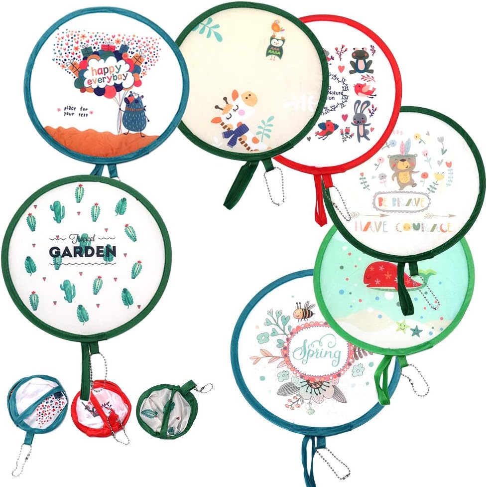 MeiMeiDa 10 PCS Foldable Round Fan Cute Handheld Round Fold Fans, Pocket Folding Fans Hand Fan for Party as Dec or Goody Bags Fillers and Generate a Breeze for Yourself in Summer, Color Random