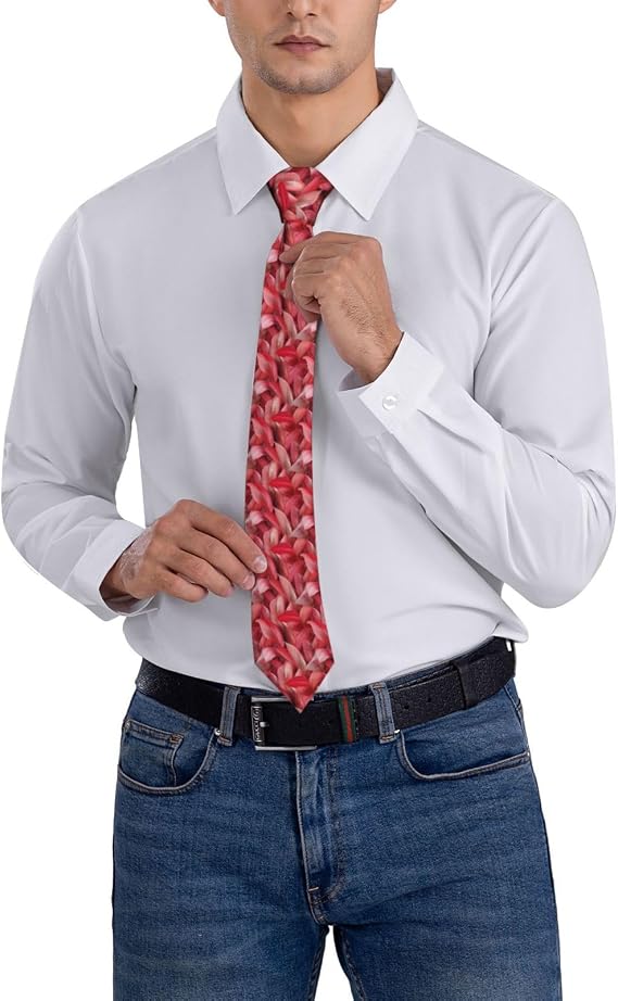 Red Leaves Aesthetically Ties For Men Novelty Skinny Mens Necktie For Wedding Party Activities