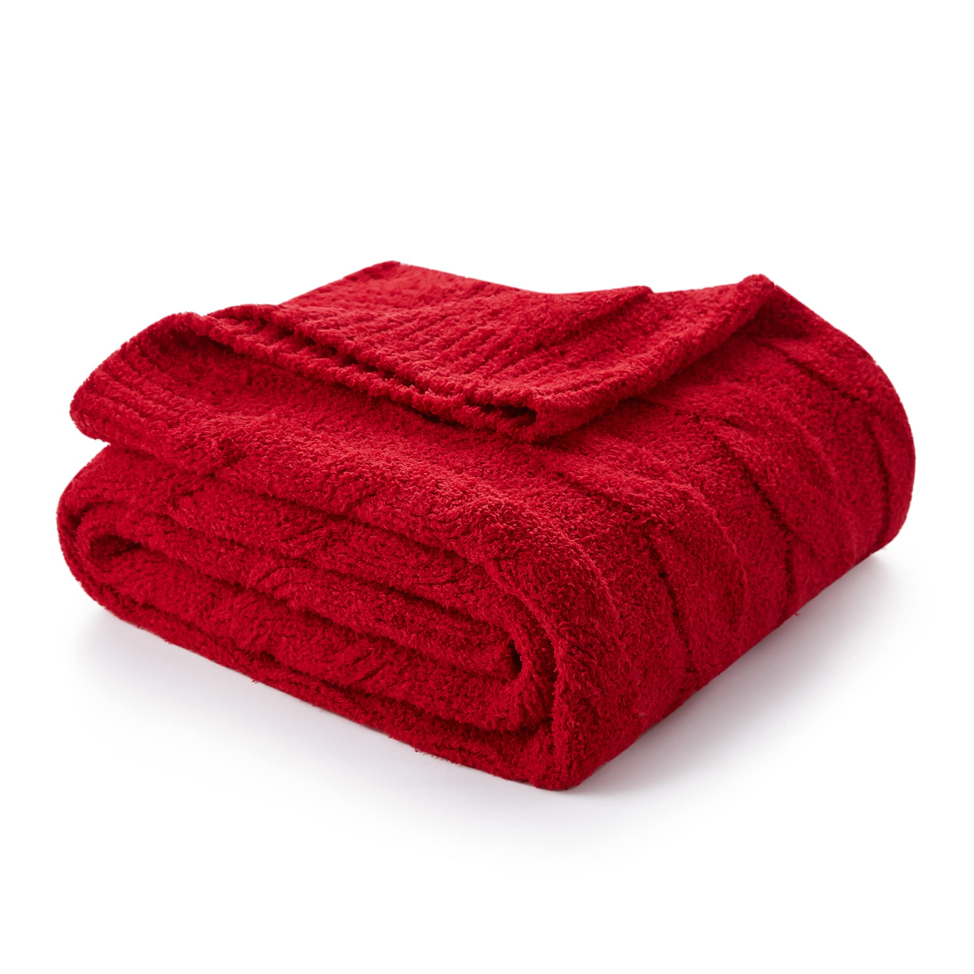 Amélie Home Red Cable Knit Throw Blankets Soft Warm and Lightweight Fluffy Blanket for Bed Sofa 50'' x 60''