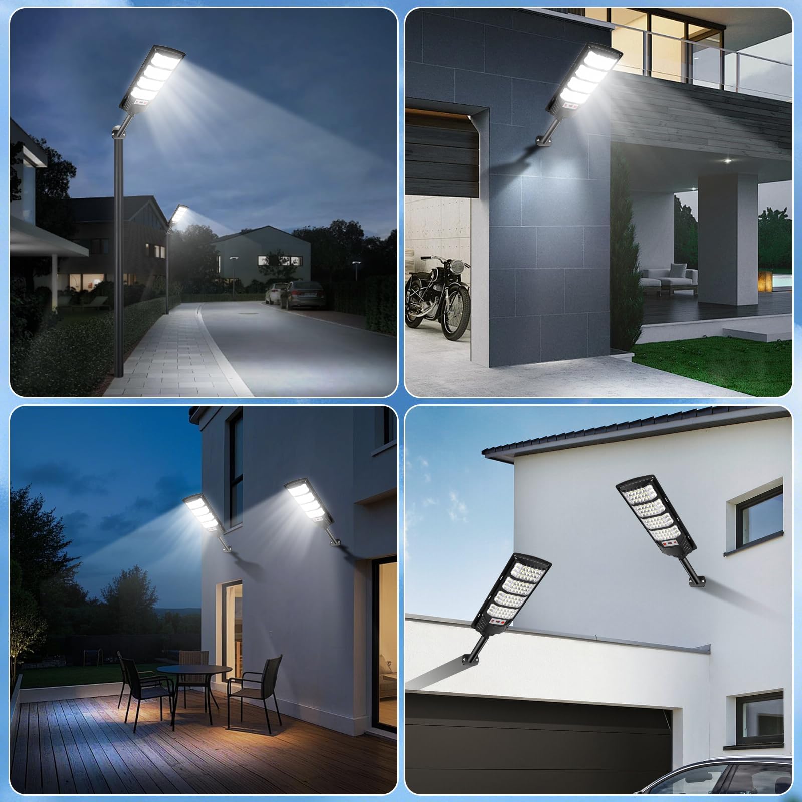 Farolas Solares Exterior 600W, 84 LED Farola Potente con Control Remoto,IP66 Impermeable Luz Solar Exterior Sensor de Movimiento,Foco Solar Luz de Seguridad para Jardín, Patio,2 Paquetes