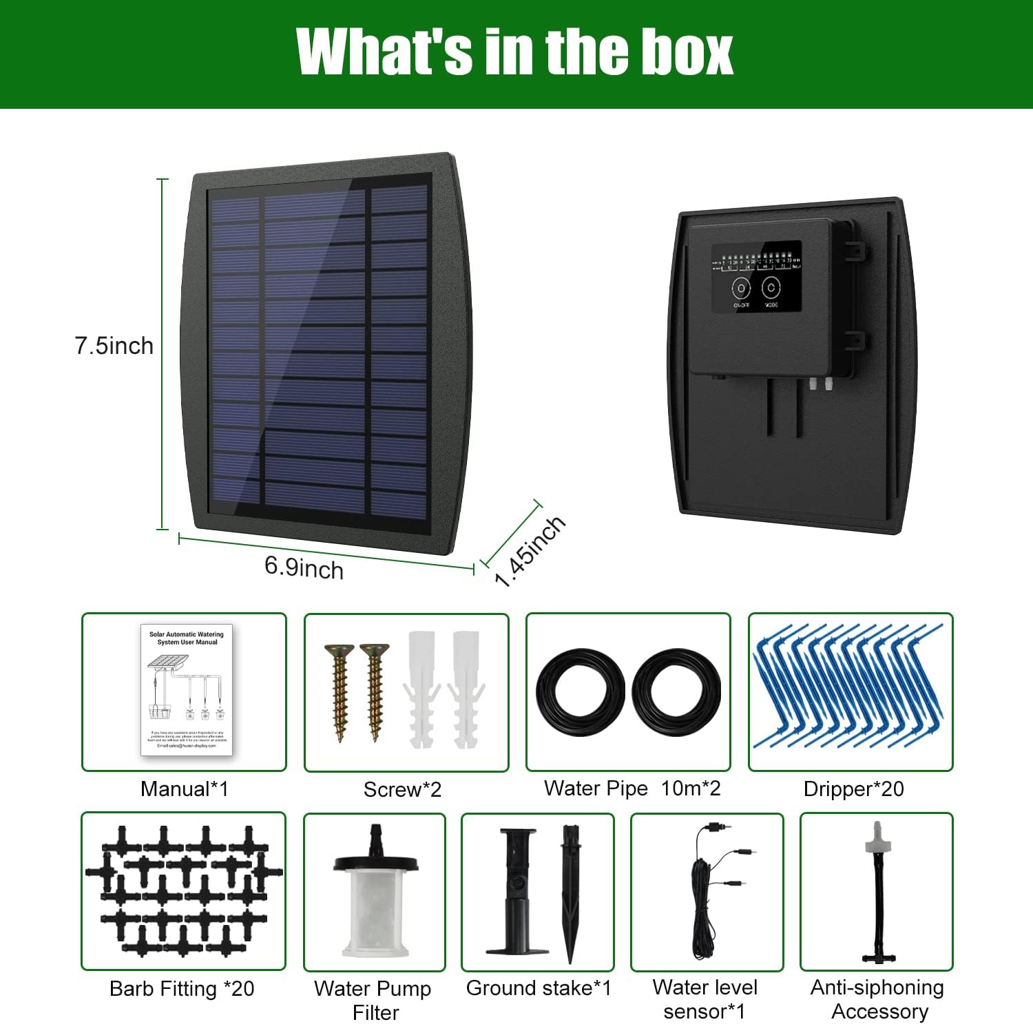 Solar Automatic Drip Irrigation Kit System, Solar Powered Auto Easy DIY Watering Device Supported Pots Plants, 12 Timing Modes with Anti-Siphoning Device (Supported 20-30 Pots, 12Timing Modes)