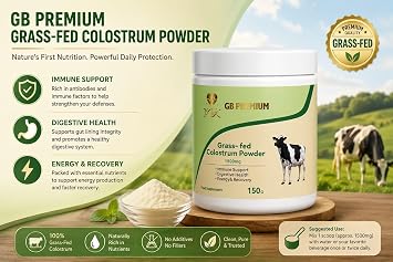 Grass-Fed Bovine Colostrum Powder 1500mg, Pure Colostrum Supplement with IgG Immunoglobulins, Unflavoured, 150g