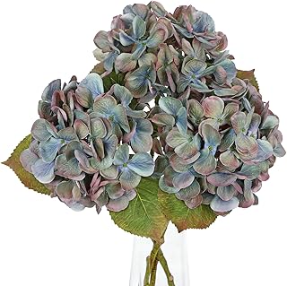 Purple Artificial Hydrangea Flowers 18.8 Inch Long with 6 Inch Full Realistic Bloom – Lifelike Silk Faux Hydrangea Stems for Wedding Bouquet, Table Centerpieces, Party Decor, Home Indoor Decoration