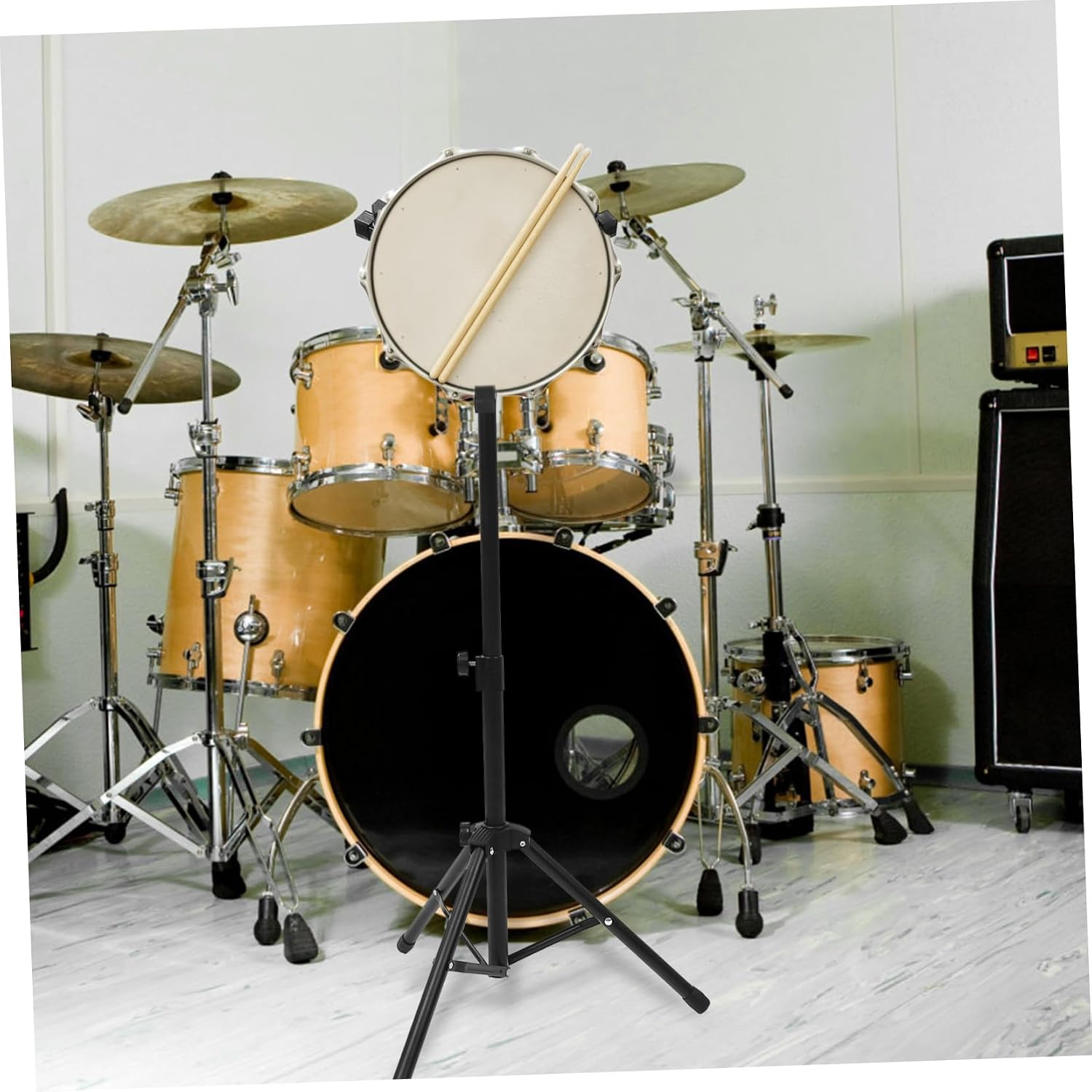 BESTonZON 1set Folding Snare Drum Stand Height Tripod Rack for Beginner Practice Compact Design for Home Use Black Alloy Construction