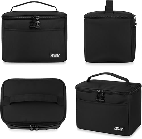 Miniatura 6 de Aosbos Lonchera negra para adultos, 7.5 l suave para el trabajo, oficina y picnic, a prueba de fugas, impermeable, cremalleras SBS