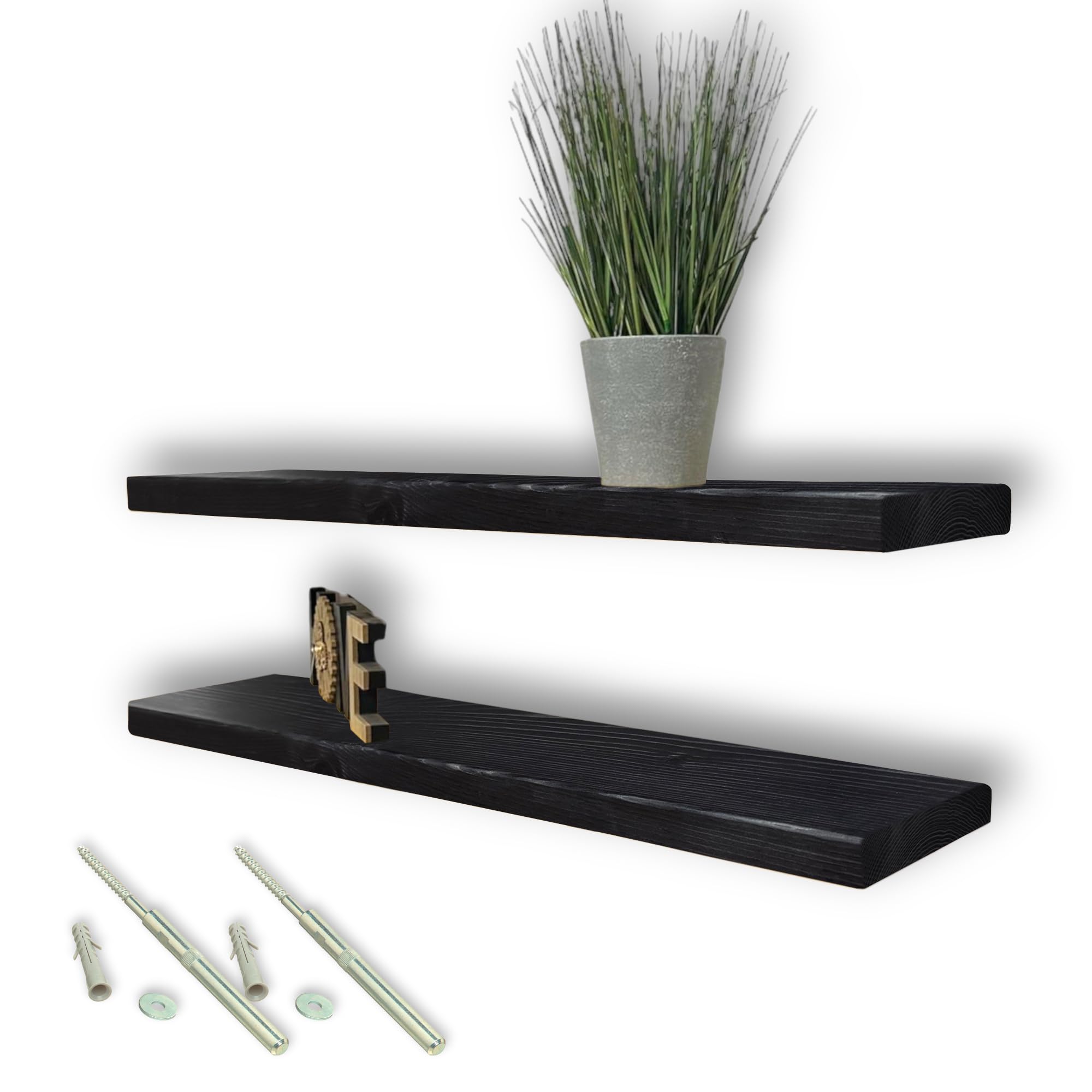 MKGT Rustic Handcrafted Floating Wall Shelves Oak Colour - Solid Wall Shelving for Kitchen Room Decor (Black, 140cm)