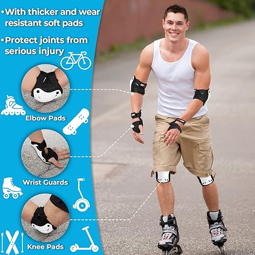 Miniatura 6 de Equipo de protección para adultos, rodilleras, coderas, muñequeras para patinaje en línea, ciclismo, monopatín