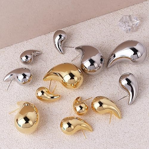 Miniatura 7 de Gold Tear Drop Earrings Dupes Jewelry for Women Trendy,Chunky 14K Real Gold Plated Earrings,Hypoallergenic Sterling Silver Post Lightweight Silver