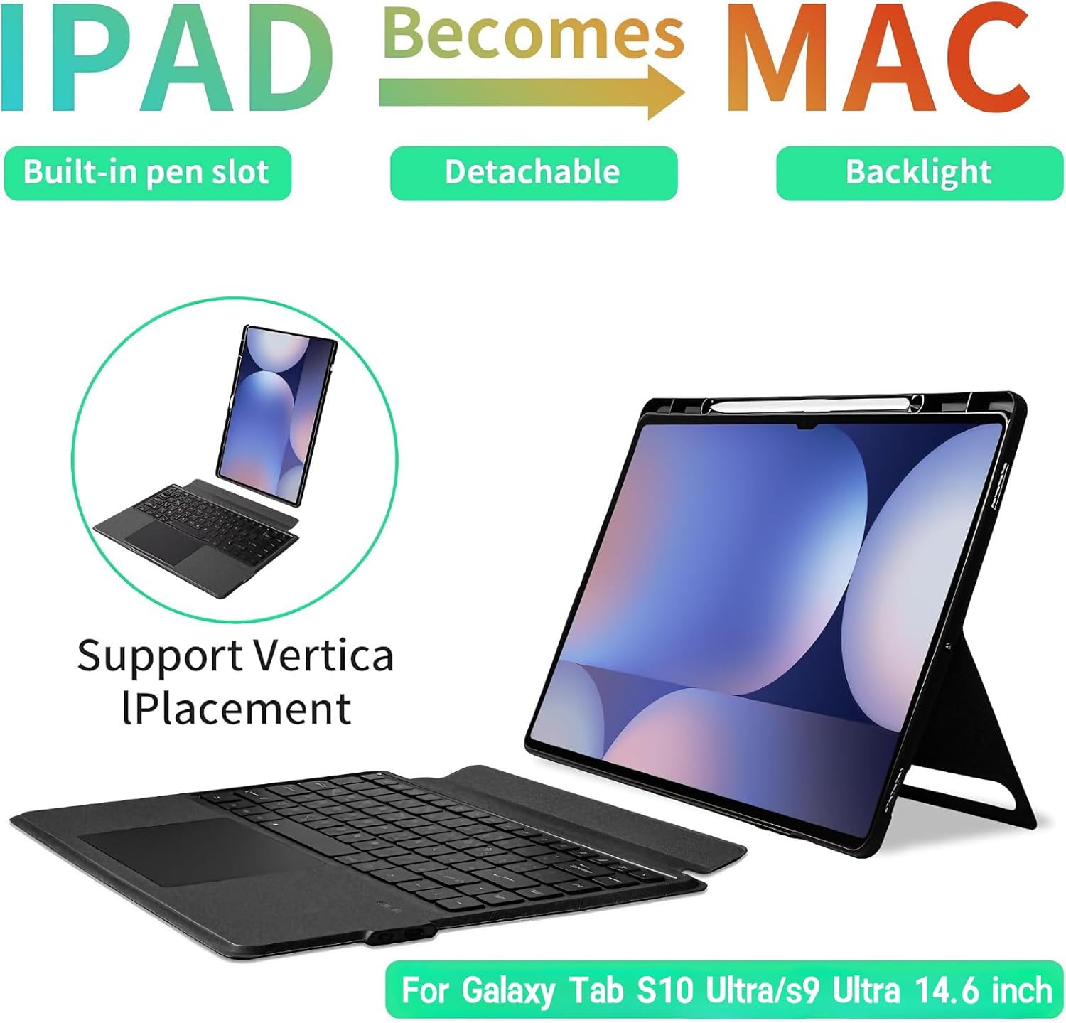 كيبورد مغناطيسي قابل للفصل بإضاءة خلفية – متوافق م...