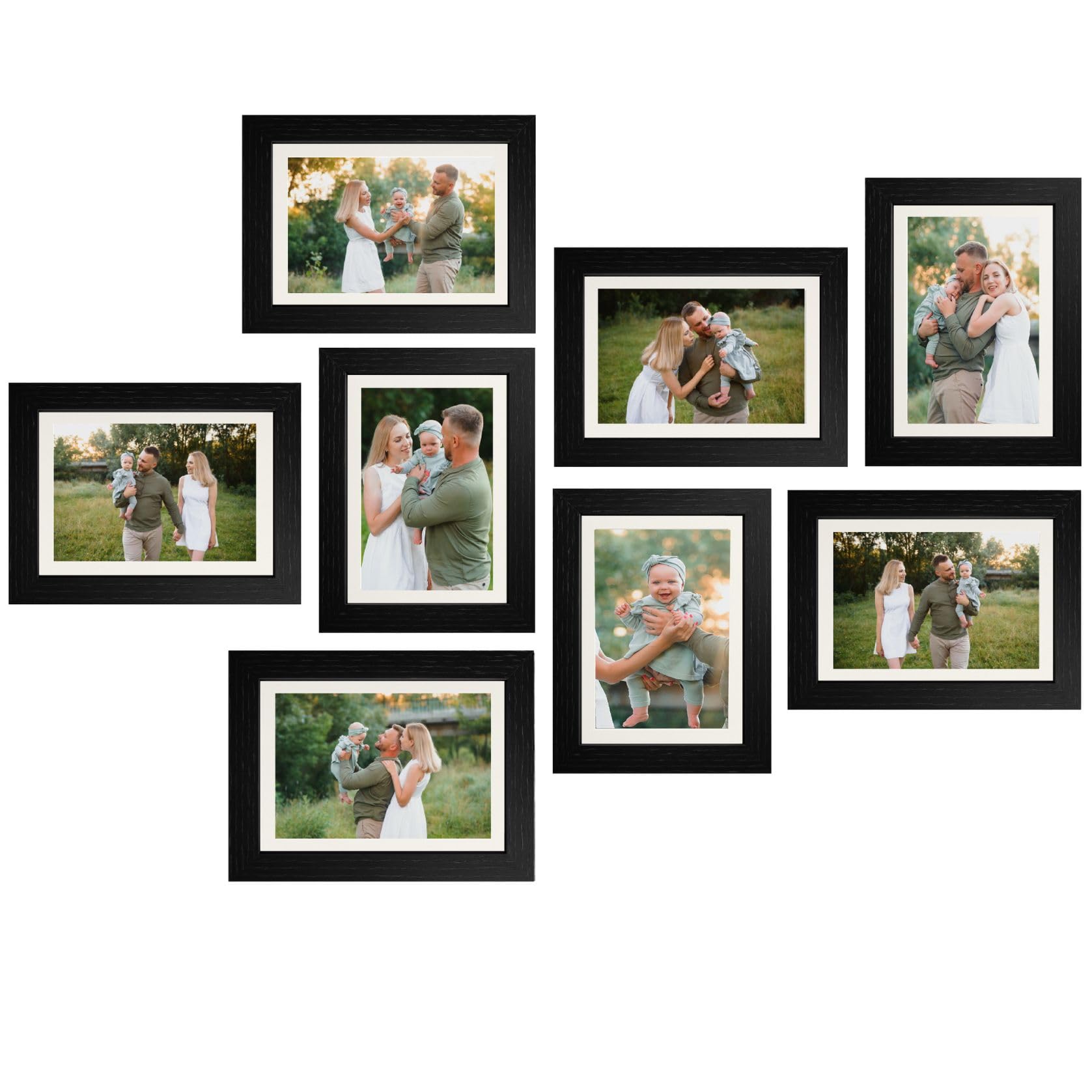 Collage Picture Frame Set, Black, Set of 8, A4 and 6 x 4 Multi Frames, Picture Photo Frame Set, Wall Collage (Black, ALL 7X5)