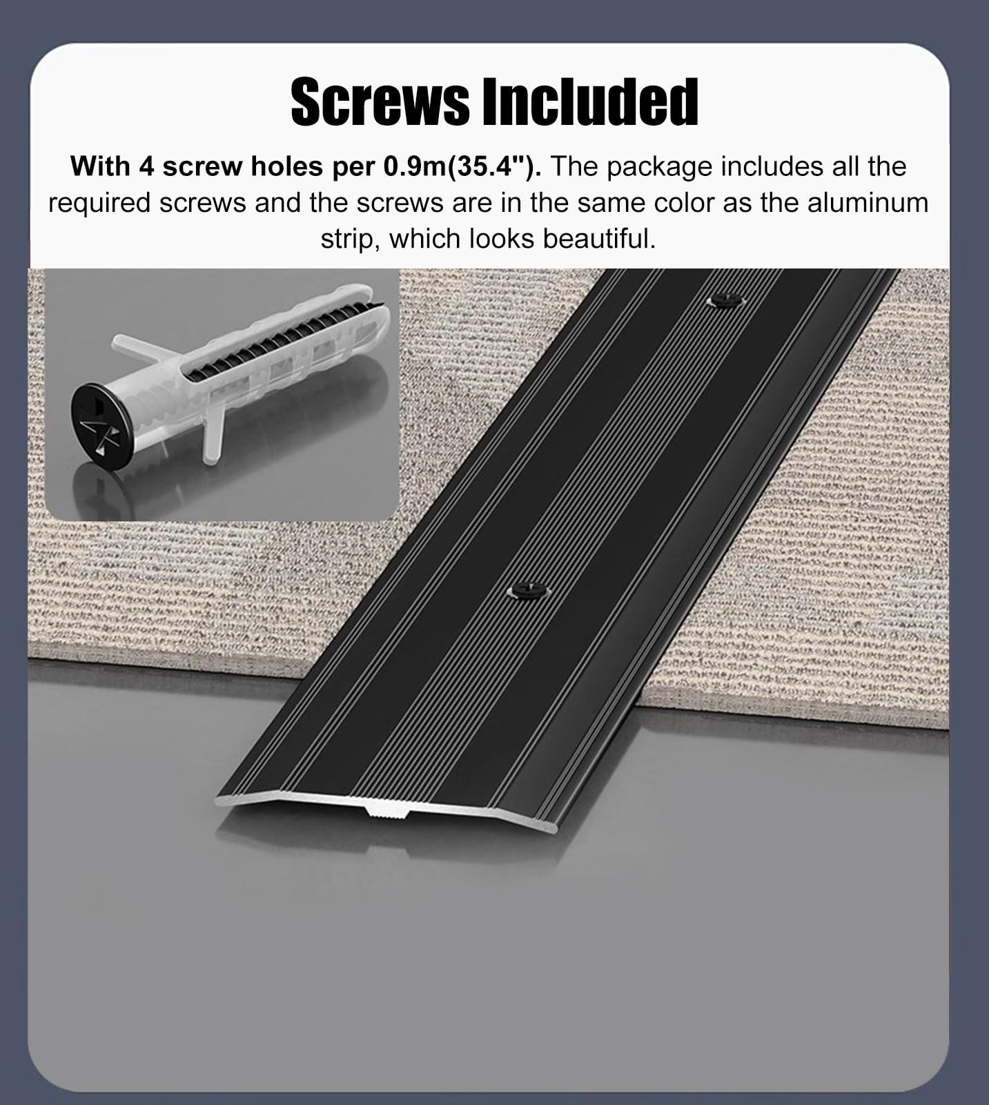 Metal Black Transition Strip Screw Down, Flat Wood Floor Gap Cover Strips, 6 cm Wide Fluted Saddle Threshold for Doorway, Vinyl Flooring Edge Trim(90cm (35 3/8