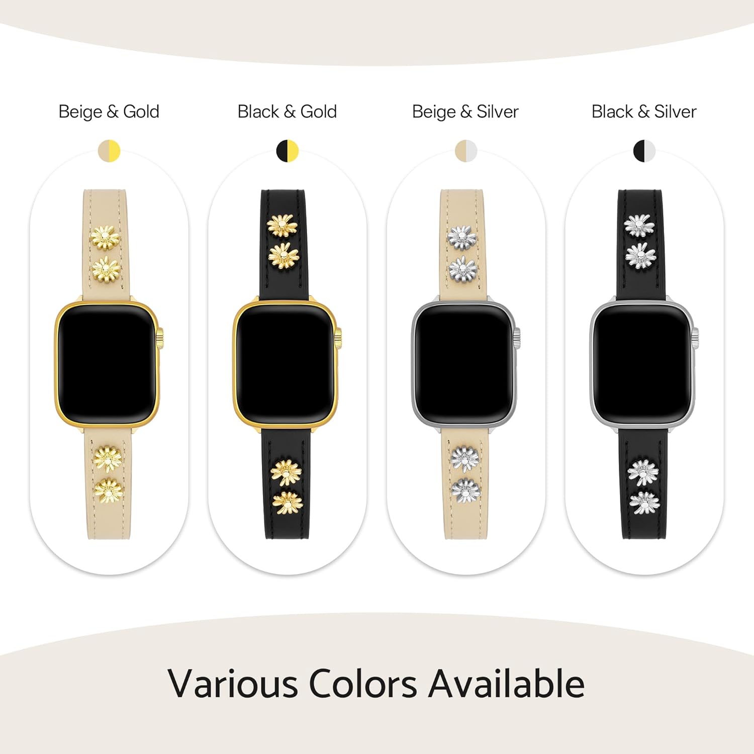 Daisy Genuine Leather Watch Band for Women Compatible with Apple Watch 38/40/41/42/44/45/46/49mm, for iWatch 11/10/9/8/7/6/5/4/3/2/1 Ultra SE, Copper Flower Strap - Image 4