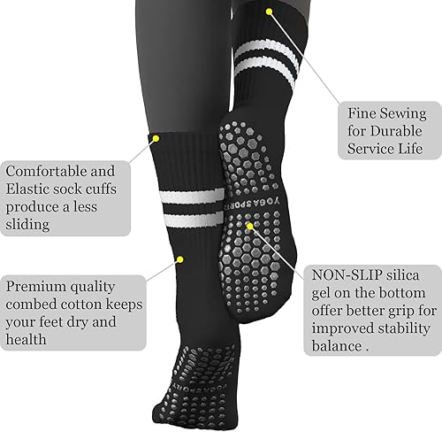 Miniatura 2 de Flydo Calcetines de agarre para pilates con empuñaduras para mujer, calcetines antideslizantes de yoga de longitud larga para Pure Barre, ballet,