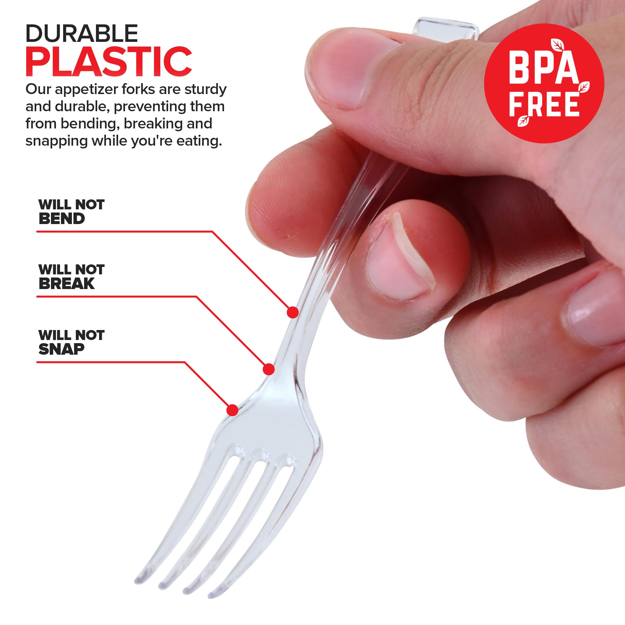 Clear Mini Forks 4 Inch (100-Count) Disposable Plastic Appetizer Fork for Cocktail Hour, Dessert Forks for Wedding Reception, Small Clear Forks for Food Samples, Charcuterie Forks for Holiday Parties — Amazon image 3