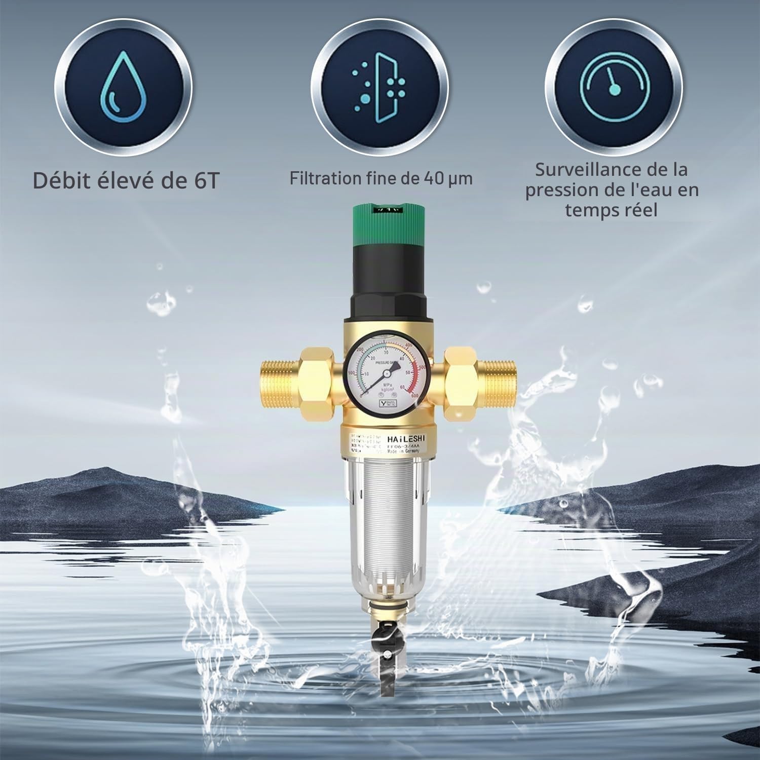 1 Pouce Ajustable Reducteur de Pression Eau, DN 32 Laiton épaissi Limiteur de Pression, Réducteur de Pression Eau Avec Filtre et Manomètre, Applicable à La Maison, Le Bâtiment, L'usine