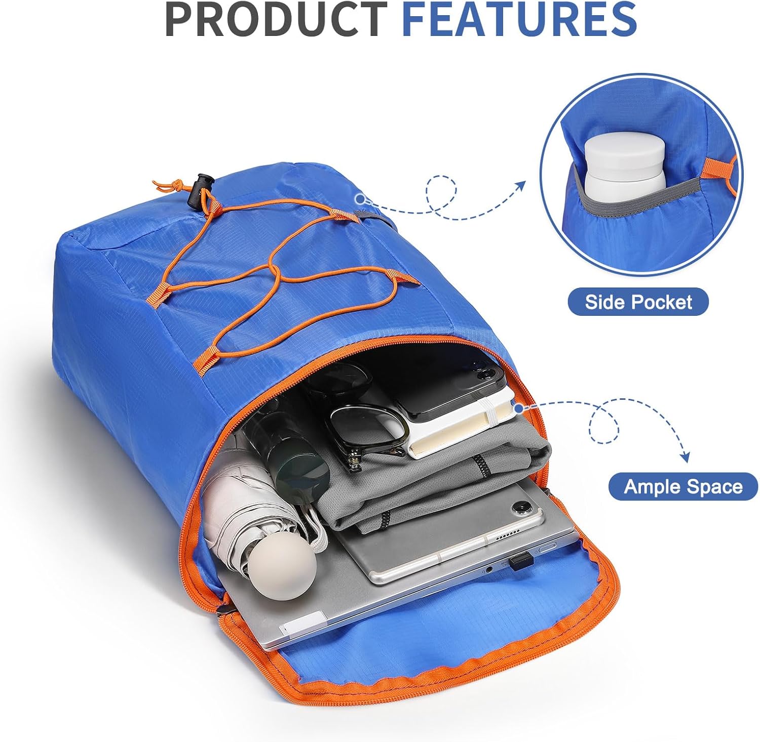 20L Hiking-Daypack Lightweight Foldable Travel Packable Backpack for Camping Cycling Outdoor, Blue - Image 5