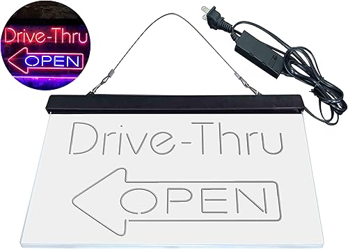Miniatura 8 de Drive Thru Open Flecha Izquierda Señal de neón LED de doble color, azul y rojo, 16 x 12 pulgadas st6s43-i3827-br