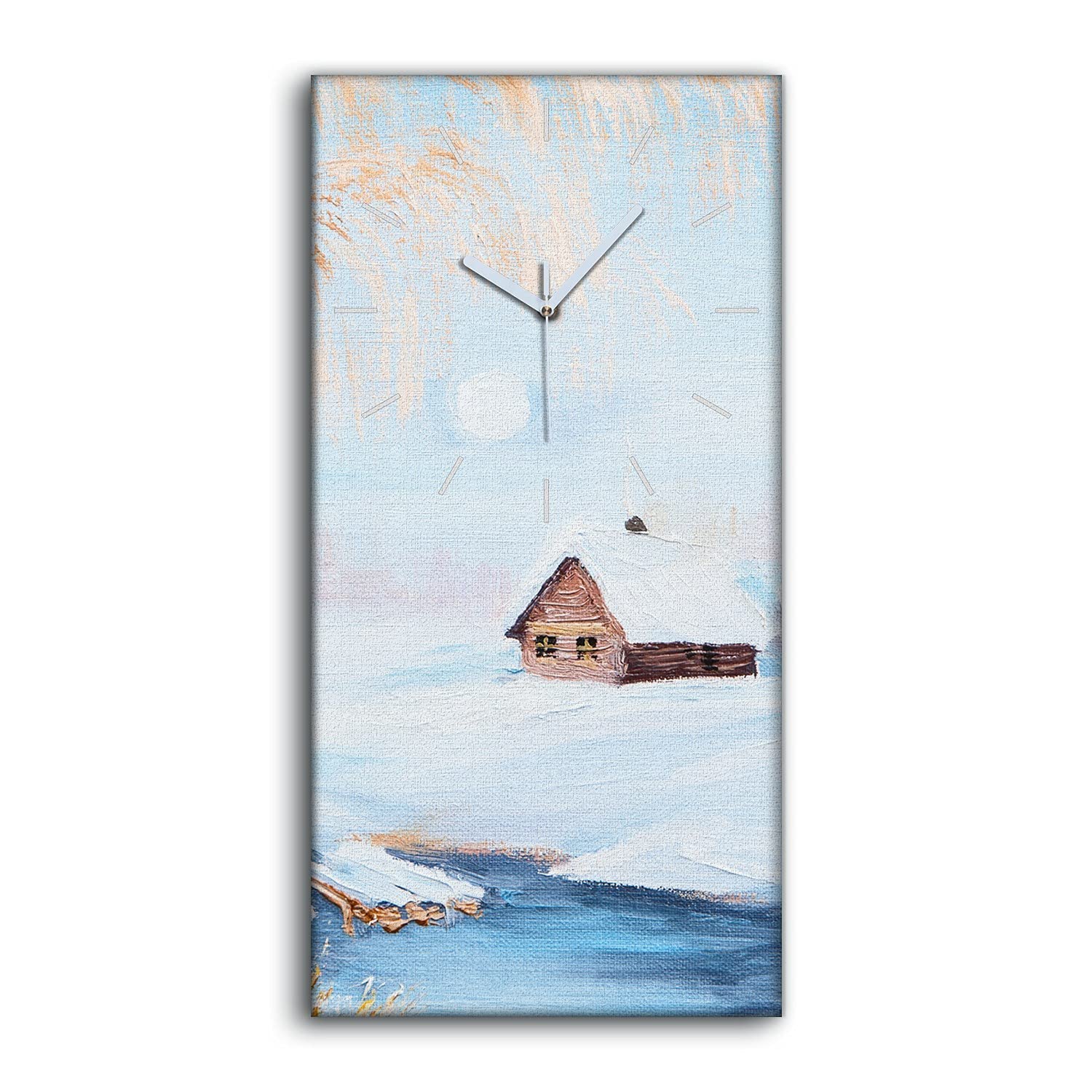 Horloge sur toile silencieuse tableau mural moderne nature hiver salon chambre 30x60