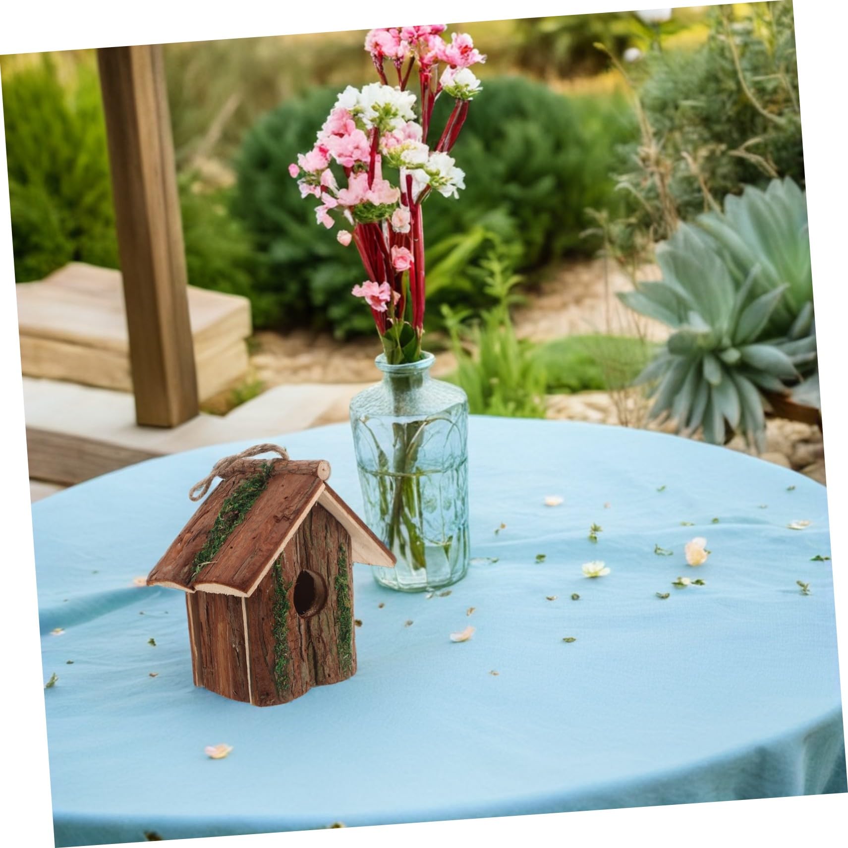 2 Piezas Casa de Pájaros Colgante Exterior Madera Natural Estilo Cabaña con para Colibríes Nido Decoración Jardín Ecológica Rústica