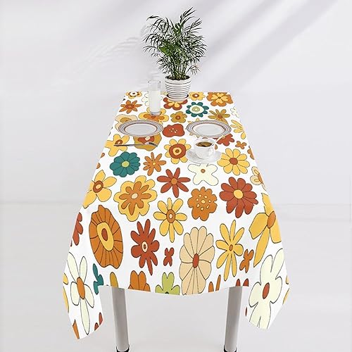 Miniatura 978 de Mantel floral hippie, diseño retro de los años 70, naranja, rosa, azul, floral, bohemio, estampado estético de margaritas, para fiesta, picnic
