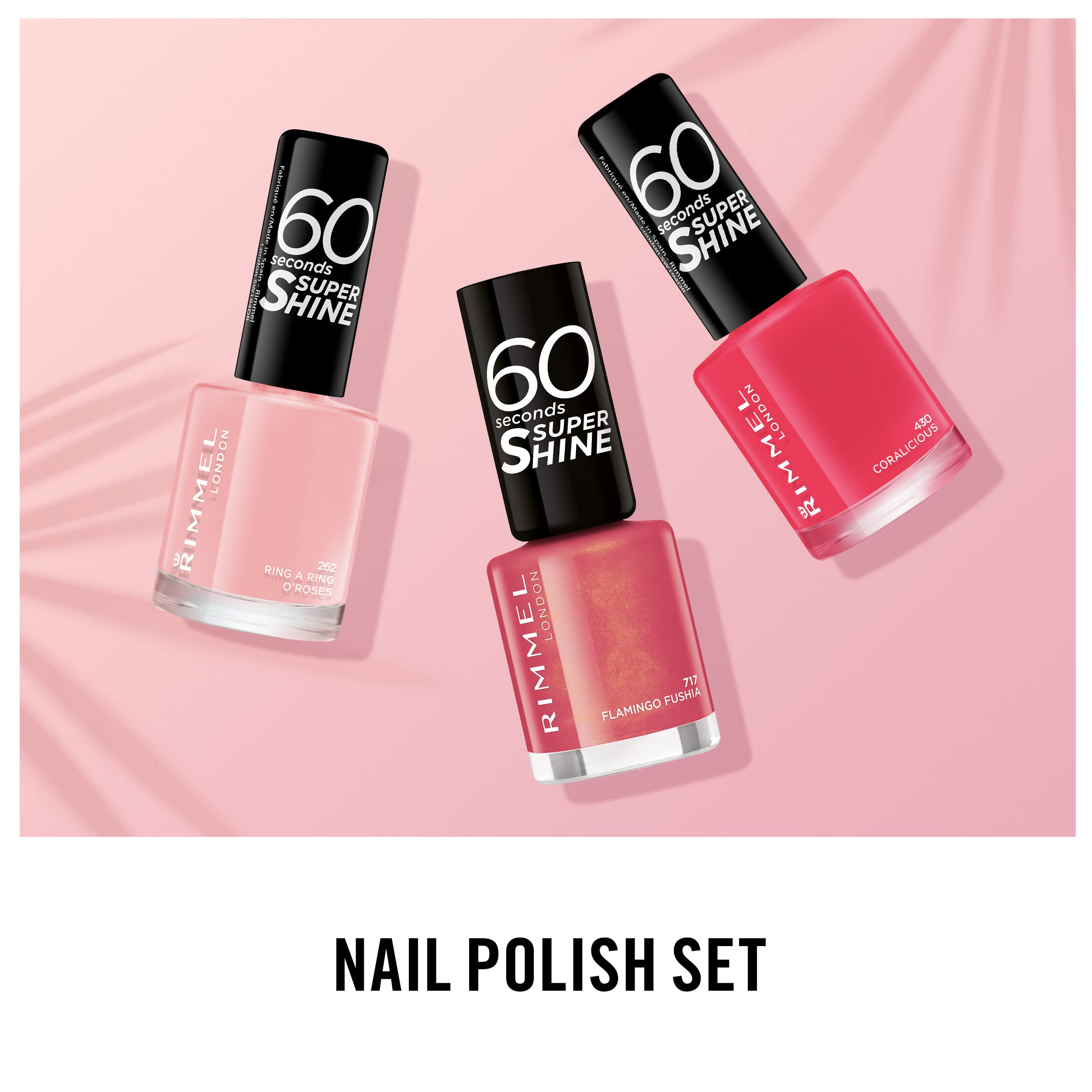 Rimmel London 60 Seconds Super Shine Smalto, Smalto asciugatura rapida, Colore vibrante, A lunga tenuta, 8 ml, 262 RINGARING Roses