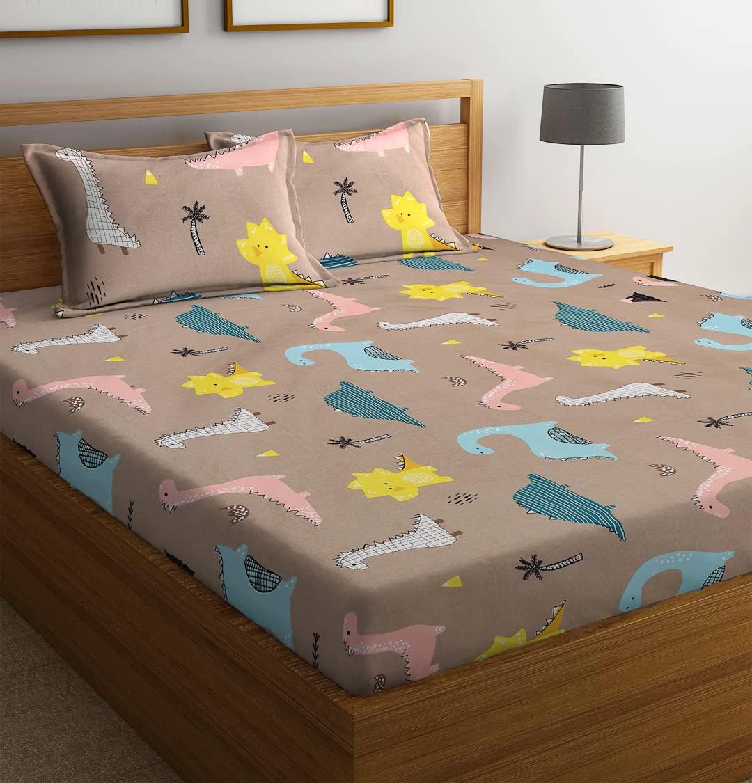 Premium Cotton Cartoon Printed Flat Double Bedsheets with 2 King Size Pillow Covers | Double Bed Breathable | Wrinklefree | Ultrasoft 220 TC Supersoft |90x90 Inches, 7X7.5 Feet | Skin Color
