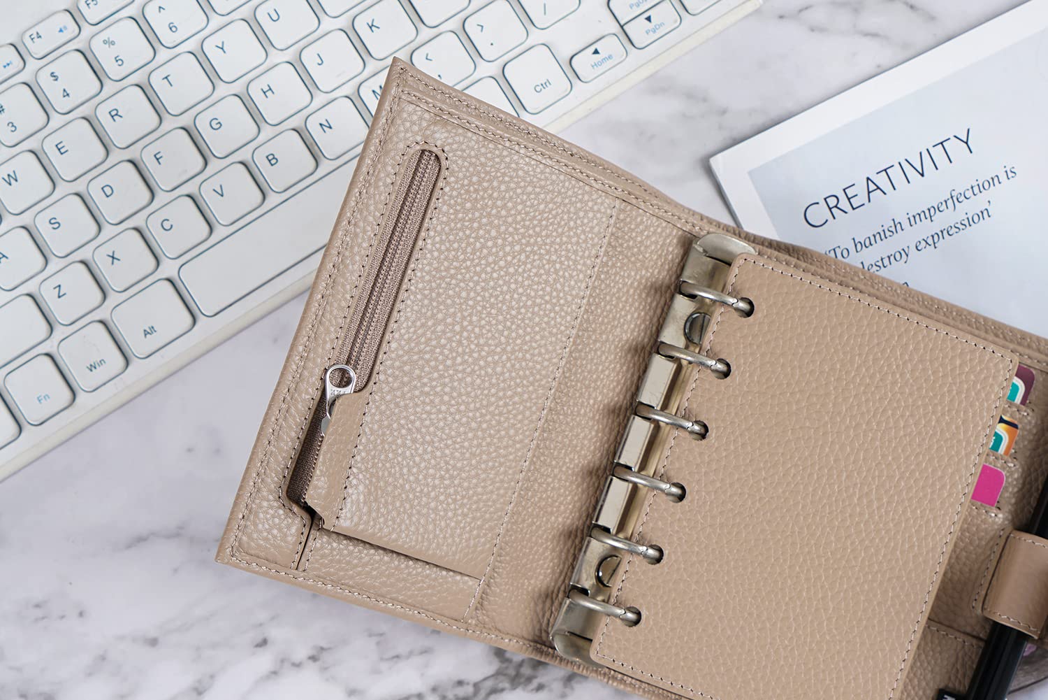 Moterm Agenda Tasca con Anelli Regolare - Organizzatore Raccoglitore in Vera Pelle (Grigio Talpa, Anello da 19 mm)