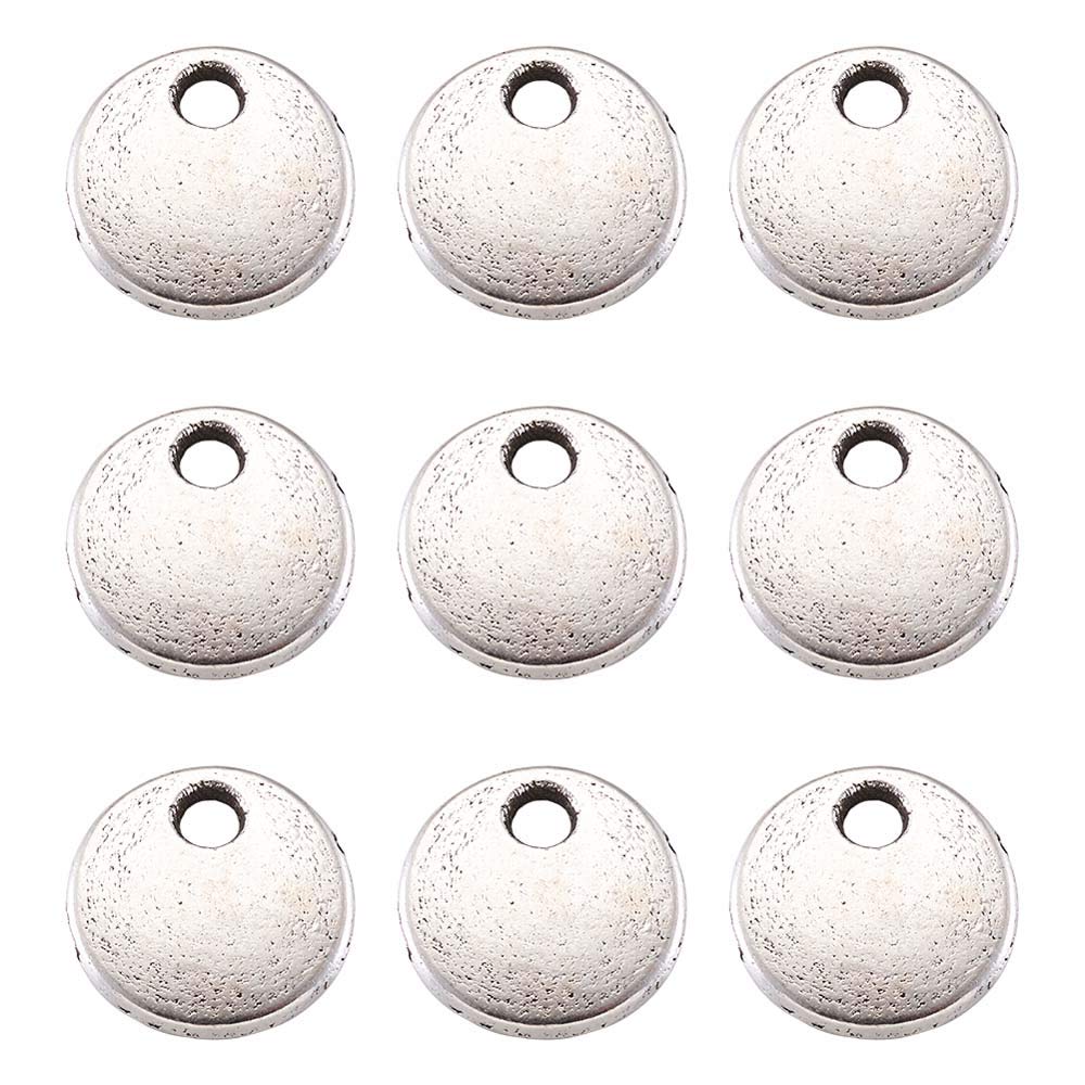 Cheriswelry 100pcs Antique Silver Flat Round Blank Stamping Tag Pendants Metal Blank Tags Charms for DIY Jewelry Crafts Making