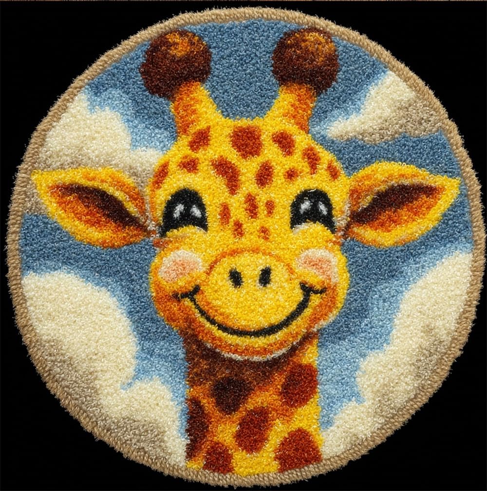 kitphoenix Latch Hook Kits for Adults, Smiling Giraffe 20X20Inch (50X50Cm) DIY Latch Hook Rug Kit, Home Carpet Rug Making Kit, Cross Stitch Embroidery Kits Needlework Crafts Rug for Home Decor