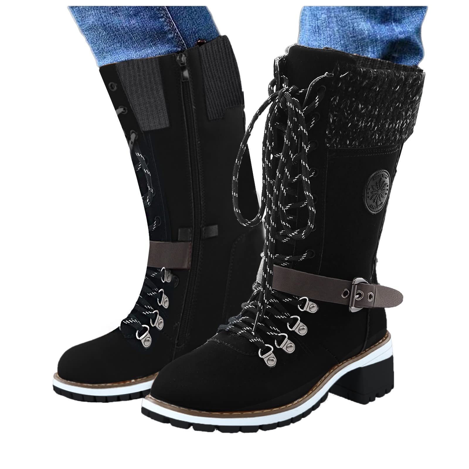 Scarpe da Donna con Tacco alla e Punta con Lacci Stivali in Gomma Donna Stivali Donna Blue