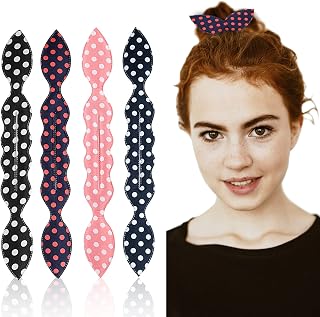 Hair Bun Maker 4 Pack Deft Bun Rabbit Ear Sponge Foam French Twist Donut Hair Donut Maker Hair Styling Maker Curl Bun Maker Lazy Hair Curler Accessories for Women Girls (Dot Pattern)