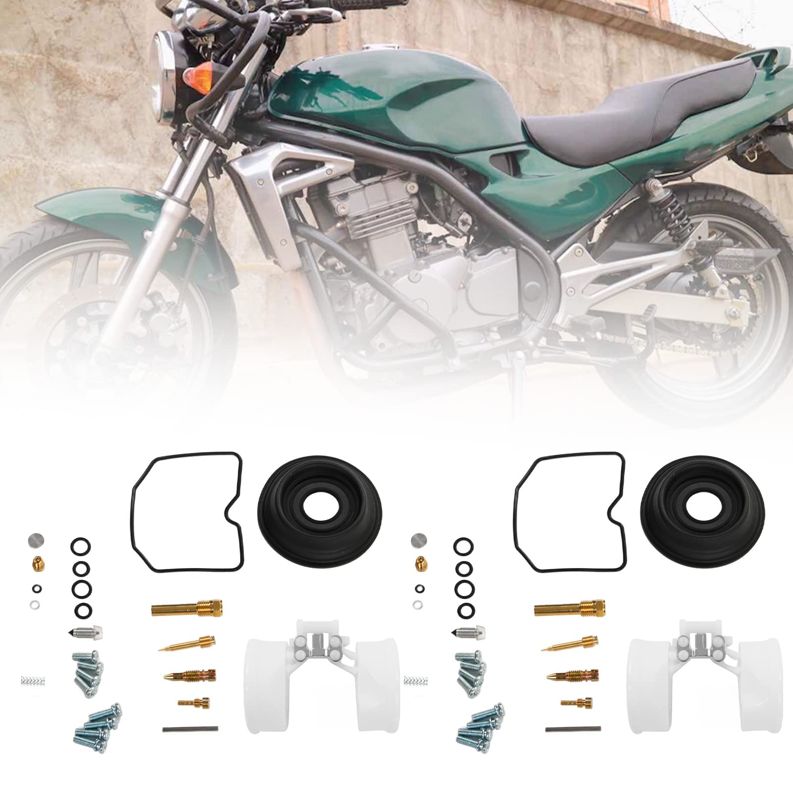 Aramox Kit de Réparation de Carburateur pour Moto, 2 Ensembles 52 Pièces, Compatible avec ER500 ER-5 1998-2005, Métal et Caoutchouc ABS