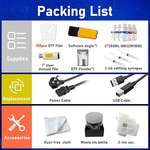 Miniatura 9 de MZK Impresora DTF A4 L805 Máquina de transferencia con sistema de circulación de tinta blanca integrado para camisetas de diferentes telas y