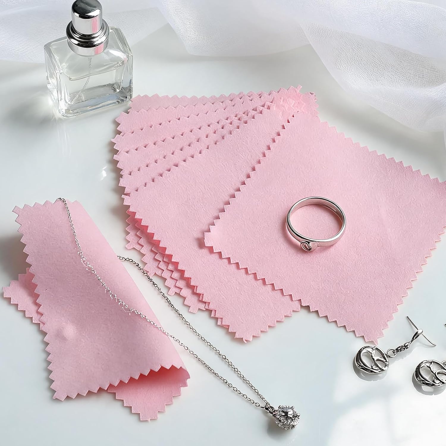 100 Pcs Jewelry Cleaning Cloth, Professional Polishing Cloth Individually Wrapped, Pink Silver Polishing Cloths for Jewelry Sterling Silver Gold Platinum Watch Coins and More (3.2" x 3.2")